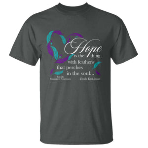 Suicide Prevention Awareness T Shirt Hope Is The Thing With Feathers That Perches In The Soul Heart TS11 Dark Heather Print Your Wear