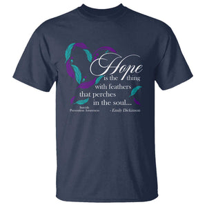 Suicide Prevention Awareness T Shirt Hope Is The Thing With Feathers That Perches In The Soul Heart TS11 Navy Print Your Wear