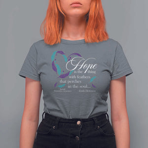 Suicide Prevention Awareness T Shirt For Women Hope Is The Thing With Feathers That Perches In The Soul Heart TS11 Charcoal Print Your Wear