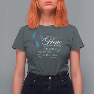 Suicide Prevention Awareness T Shirt For Women Hope Is The Thing With Feathers That Perches In The Soul Heart TS11 Dark Heather Print Your Wear