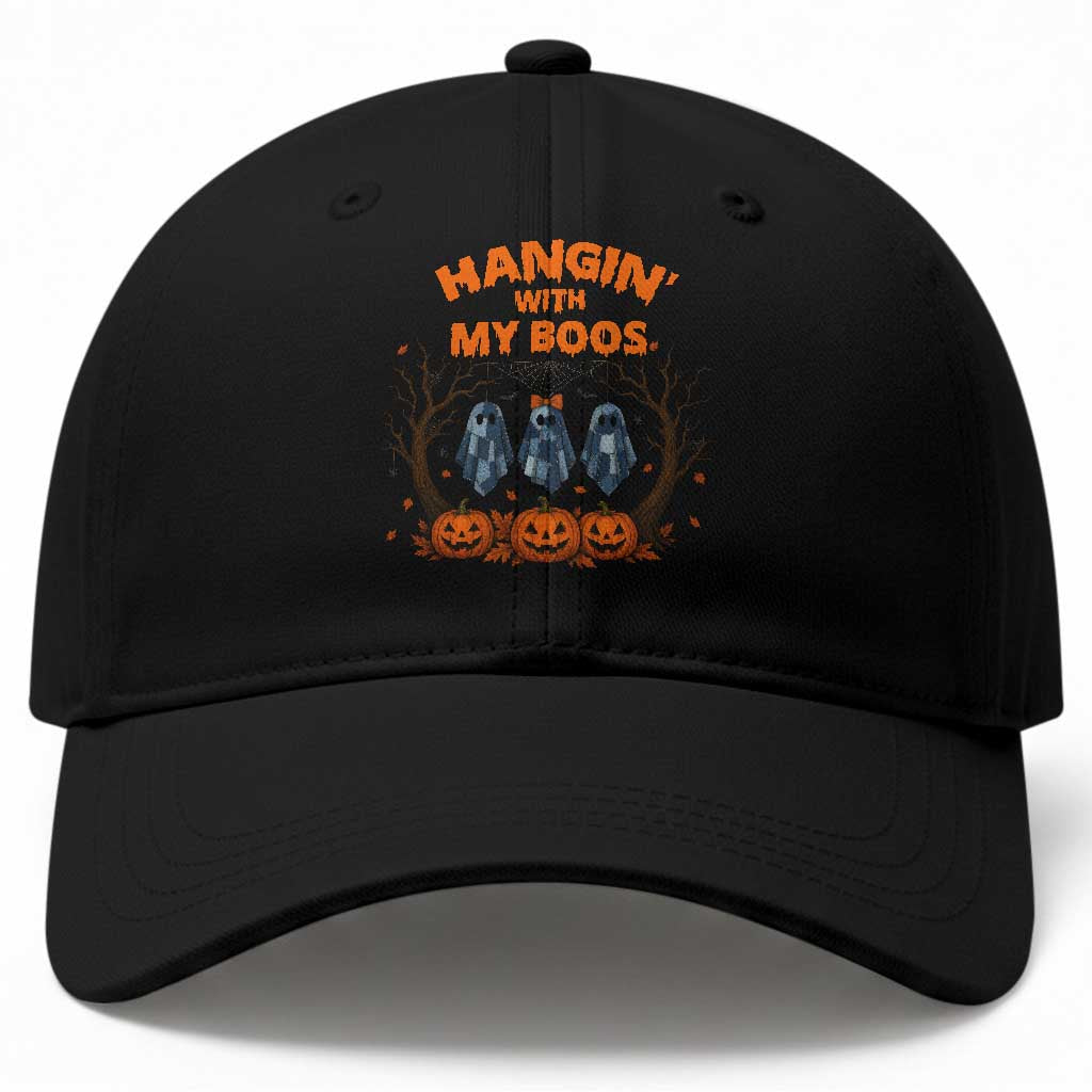 Funny Halloween Blue Denim Patchwork Ghost Baseball Cap Hangin With My Boos