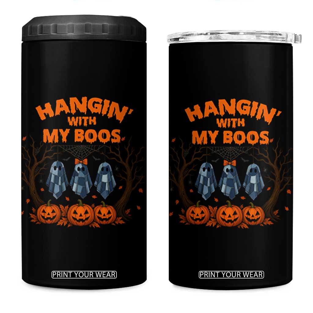 Funny Halloween Blue Denim Patchwork Ghost 4 in 1 Can Cooler Tumbler Hangin With My Boos