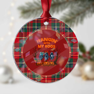 Funny Halloween Blue Denim Patchwork Ghost Holographic Acrylic Ornament Hangin With My Boos