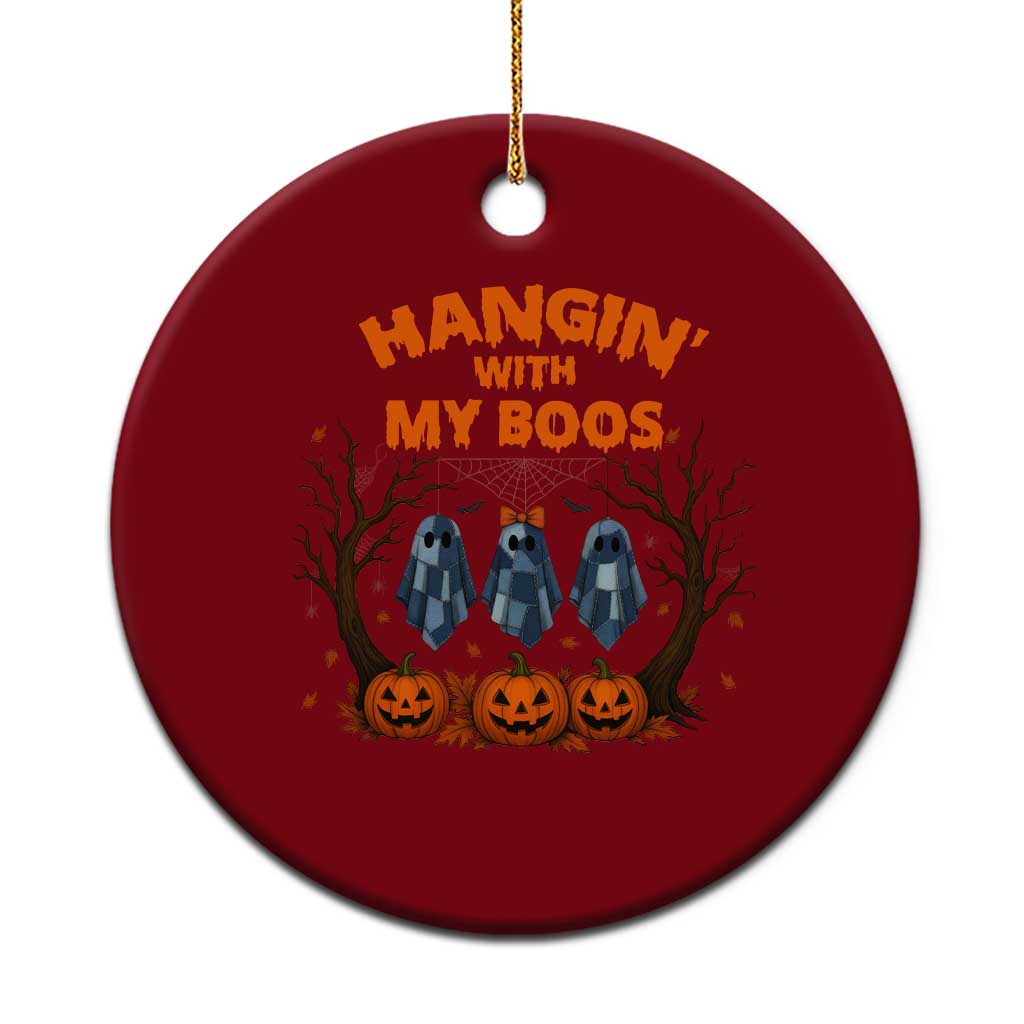 Funny Halloween Blue Denim Patchwork Ghost Ceramic Ornament Hangin With My Boos