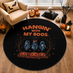 Funny Halloween Blue Denim Patchwork Ghost Round Rug Hangin With My Boos