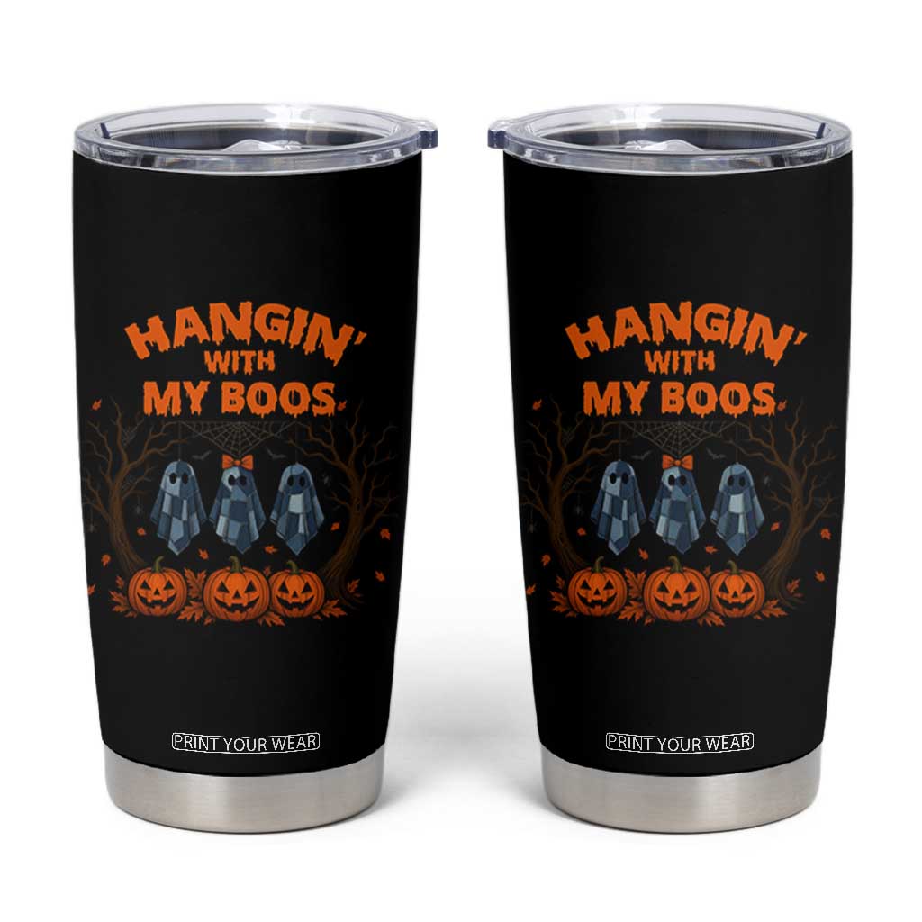 Funny Halloween Blue Denim Patchwork Ghost Tumbler Cup Hangin With My Boos