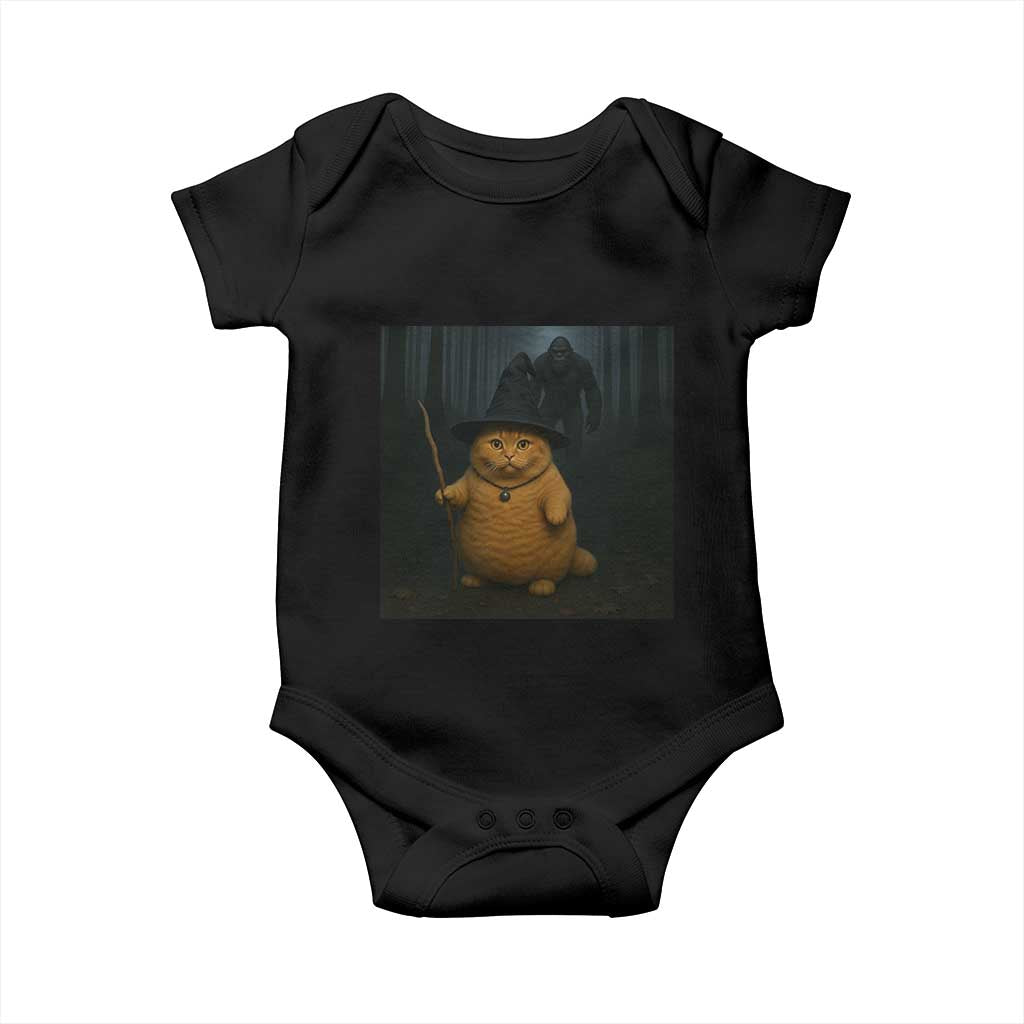 Funny Halloween Witch Cat Selfie With Bigfoot Sasquatch Baby Onesie