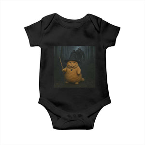 Funny Halloween Witch Cat Selfie With Bigfoot Sasquatch Baby Onesie