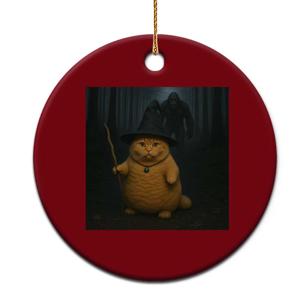 Funny Halloween Witch Cat Selfie With Bigfoot Sasquatch Ceramic Ornament