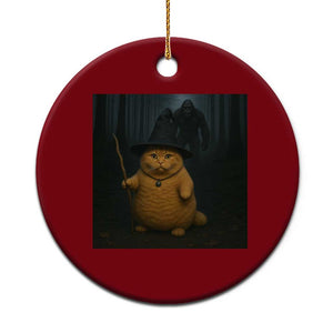 Funny Halloween Witch Cat Selfie With Bigfoot Sasquatch Ceramic Ornament