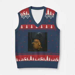 Funny Halloween Witch Cat Selfie With Bigfoot Sasquatch V-Neck Knit Sweater Vest