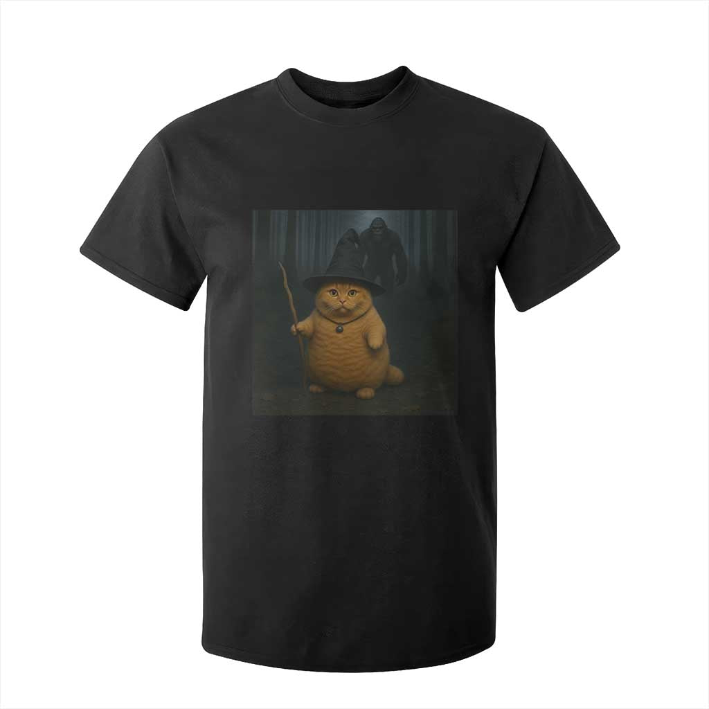 Funny Halloween Witch Cat Selfie With Bigfoot Sasquatch T Shirt For Kid