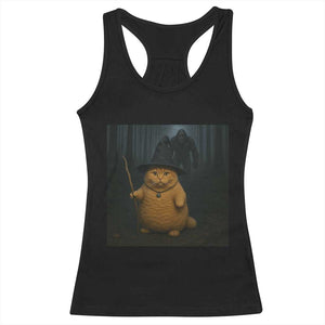 Funny Halloween Witch Cat Selfie With Bigfoot Sasquatch Racerback Tank Top