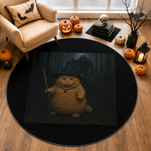 Funny Halloween Witch Cat Selfie With Bigfoot Sasquatch Round Rug