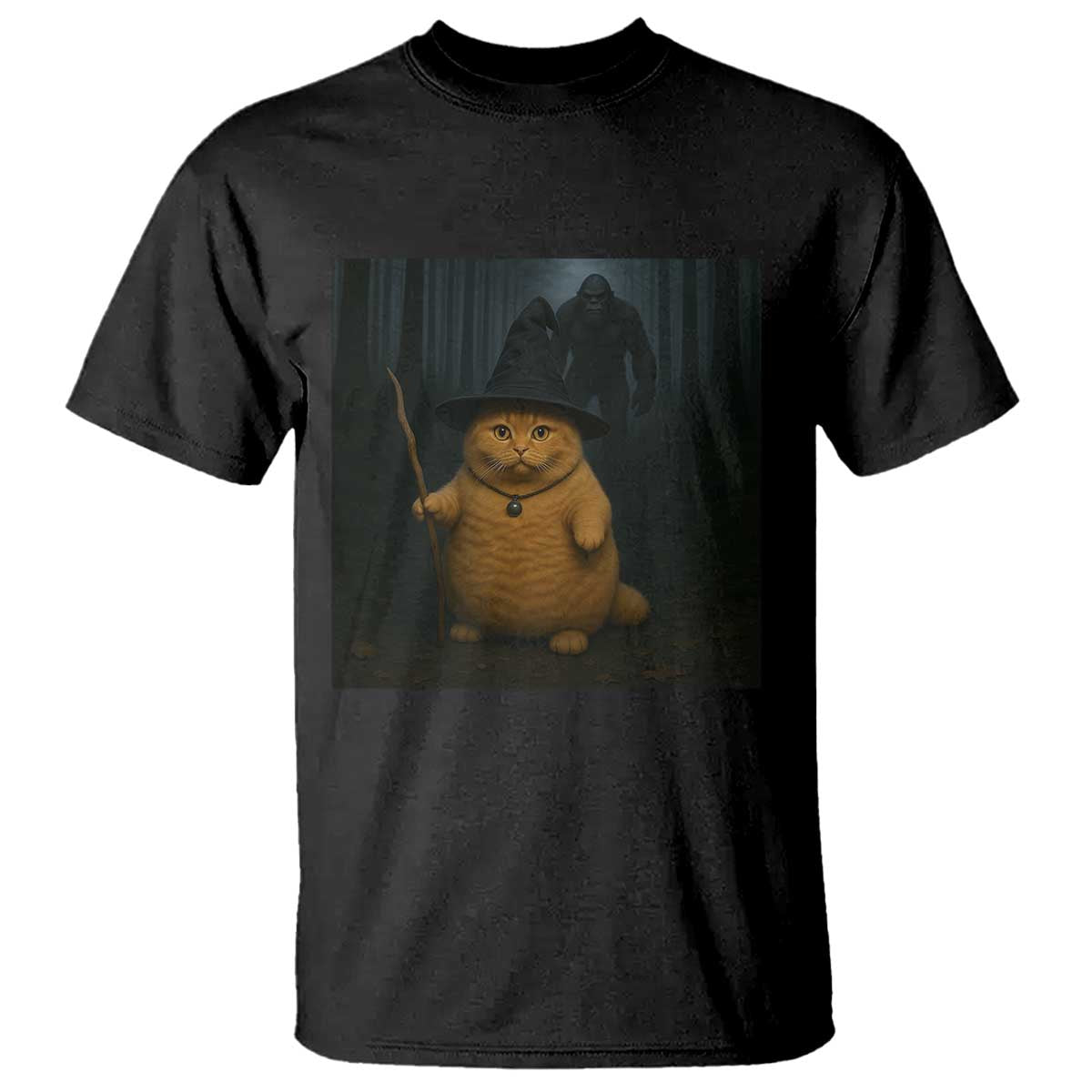 Funny Halloween Witch Cat Selfie With Bigfoot Sasquatch T Shirt