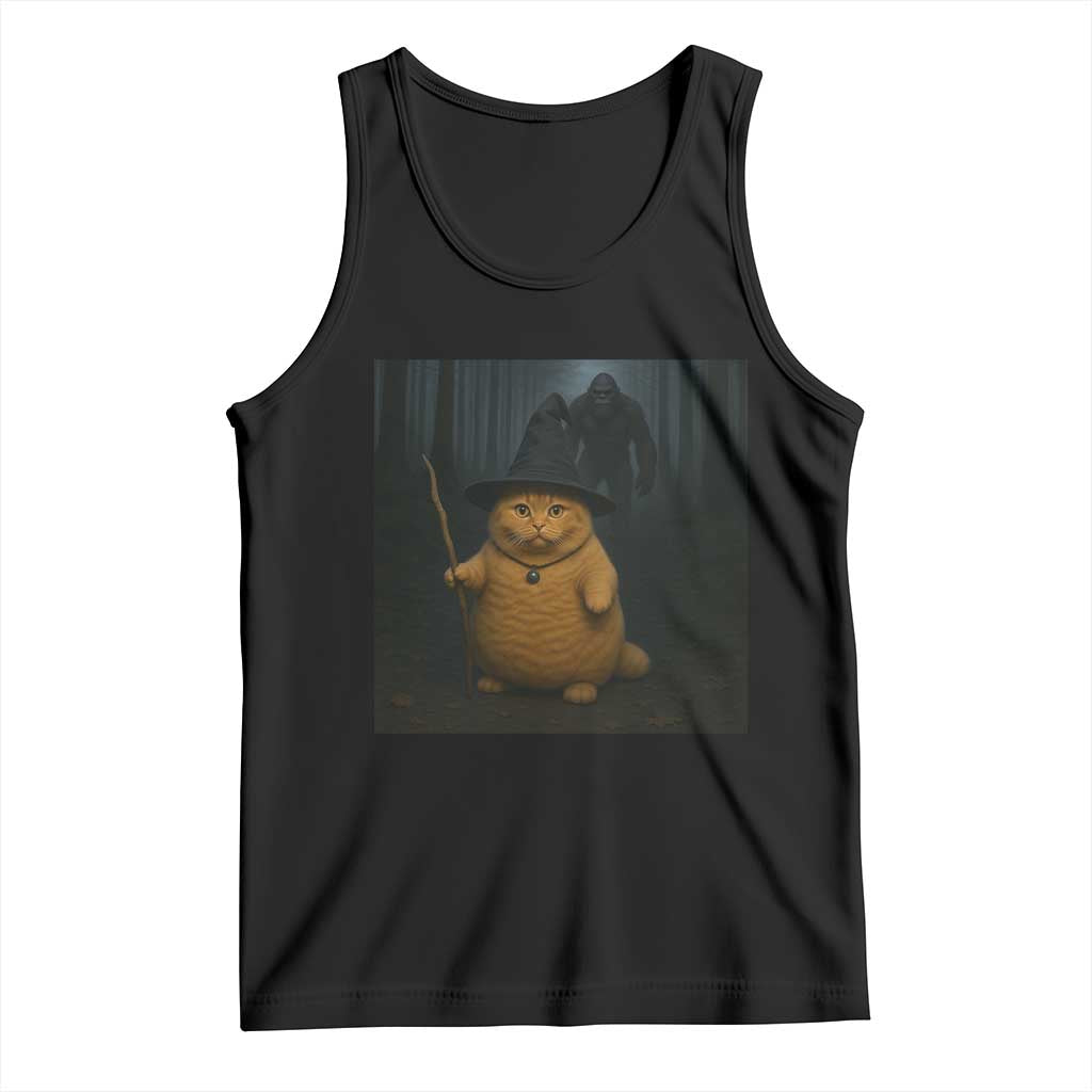 Funny Halloween Witch Cat Selfie With Bigfoot Sasquatch Tank Top