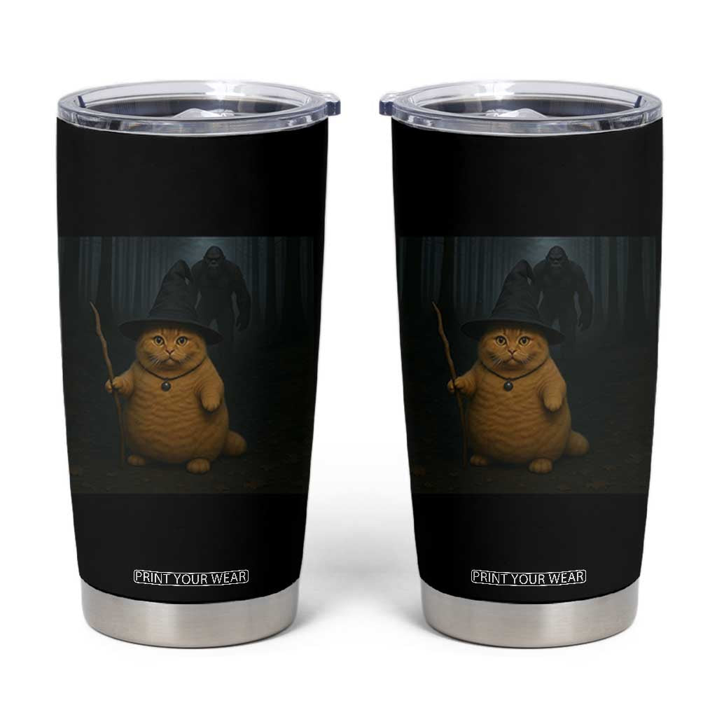 Funny Halloween Witch Cat Selfie With Bigfoot Sasquatch Tumbler Cup