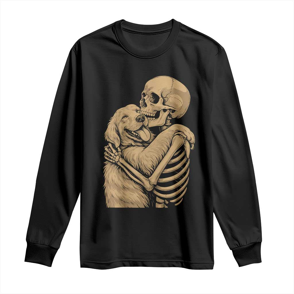 Skeleton Hugging Dog Halloween Dog Lover Long Sleeve Shirt TS11 Black Print Your Wear