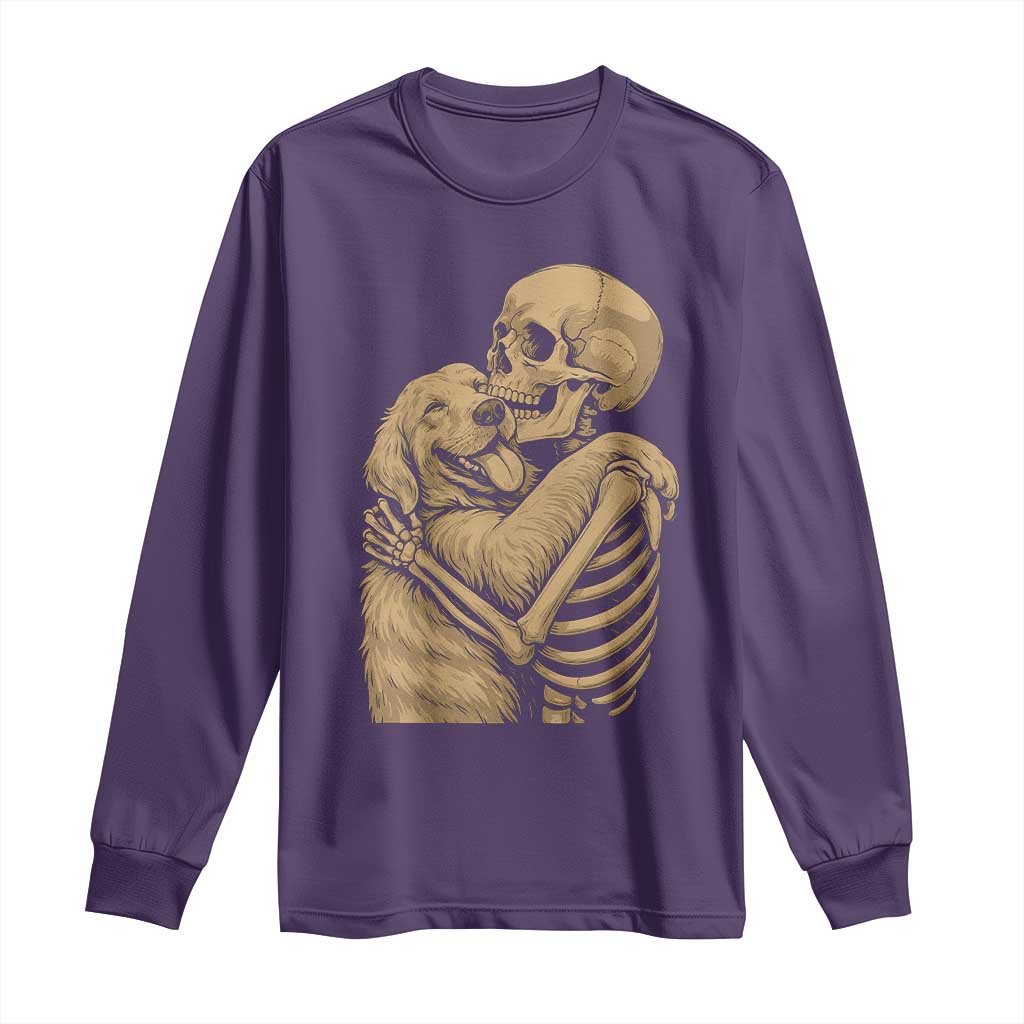 Skeleton Hugging Dog Halloween Dog Lover Long Sleeve Shirt TS11 Purple Print Your Wear