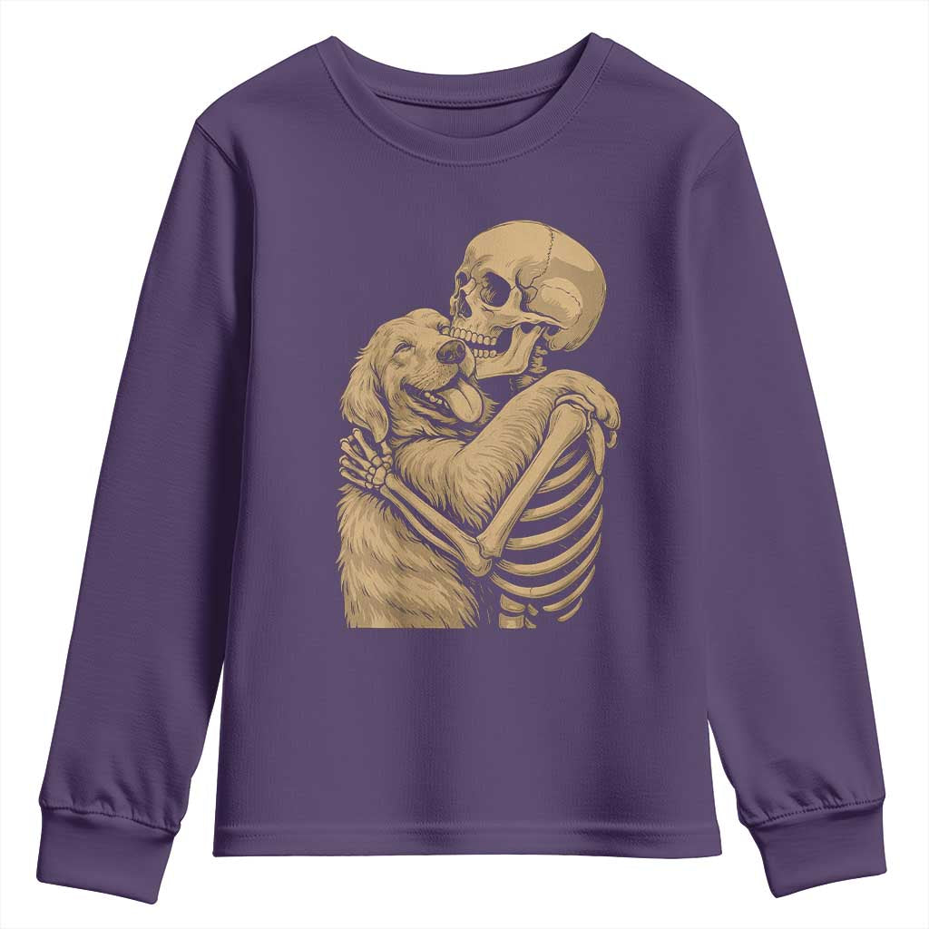 Skeleton Hugging Dog Halloween Dog Lover Youth Sweatshirt TS11 Purple Print Your Wear