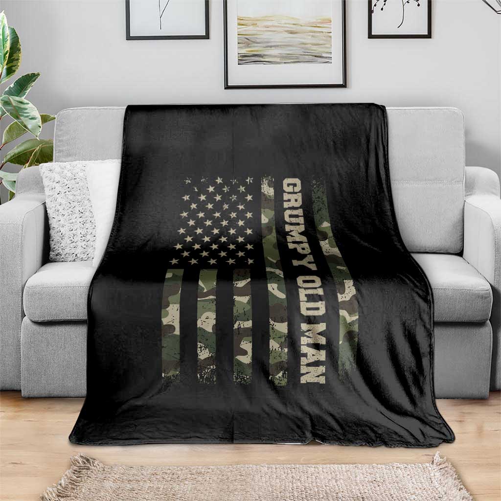 Funny Grumpy Old Man Throw Blanket Vintage Camo American Flag Fathers Day TS11 Print Your Wear