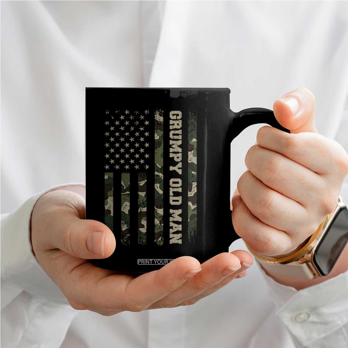 Funny Grumpy Old Man Coffee Mug Vintage Camo American Flag Fathers Day TS11 Print Your Wear