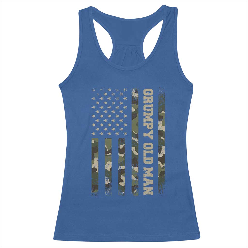 Funny Grumpy Old Man Racerback Tank Top Vintage Camo American Flag Fathers Day TS11 Royal Blue Print Your Wear