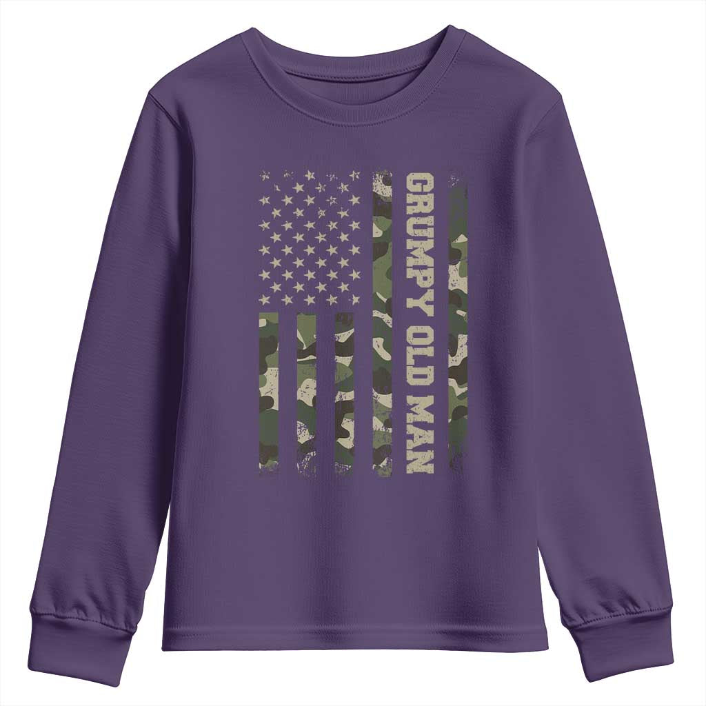 Funny Grumpy Old Man Youth Sweatshirt Vintage Camo American Flag Fathers Day TS11 Purple Print Your Wear