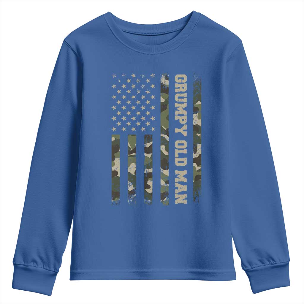 Funny Grumpy Old Man Youth Sweatshirt Vintage Camo American Flag Fathers Day TS11 Royal Blue Print Your Wear