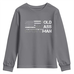 Funny Bold Badass Superhuman Youth Sweatshirt Vintage American Flag Fathers Day TS11 Charcoal Print Your Wear