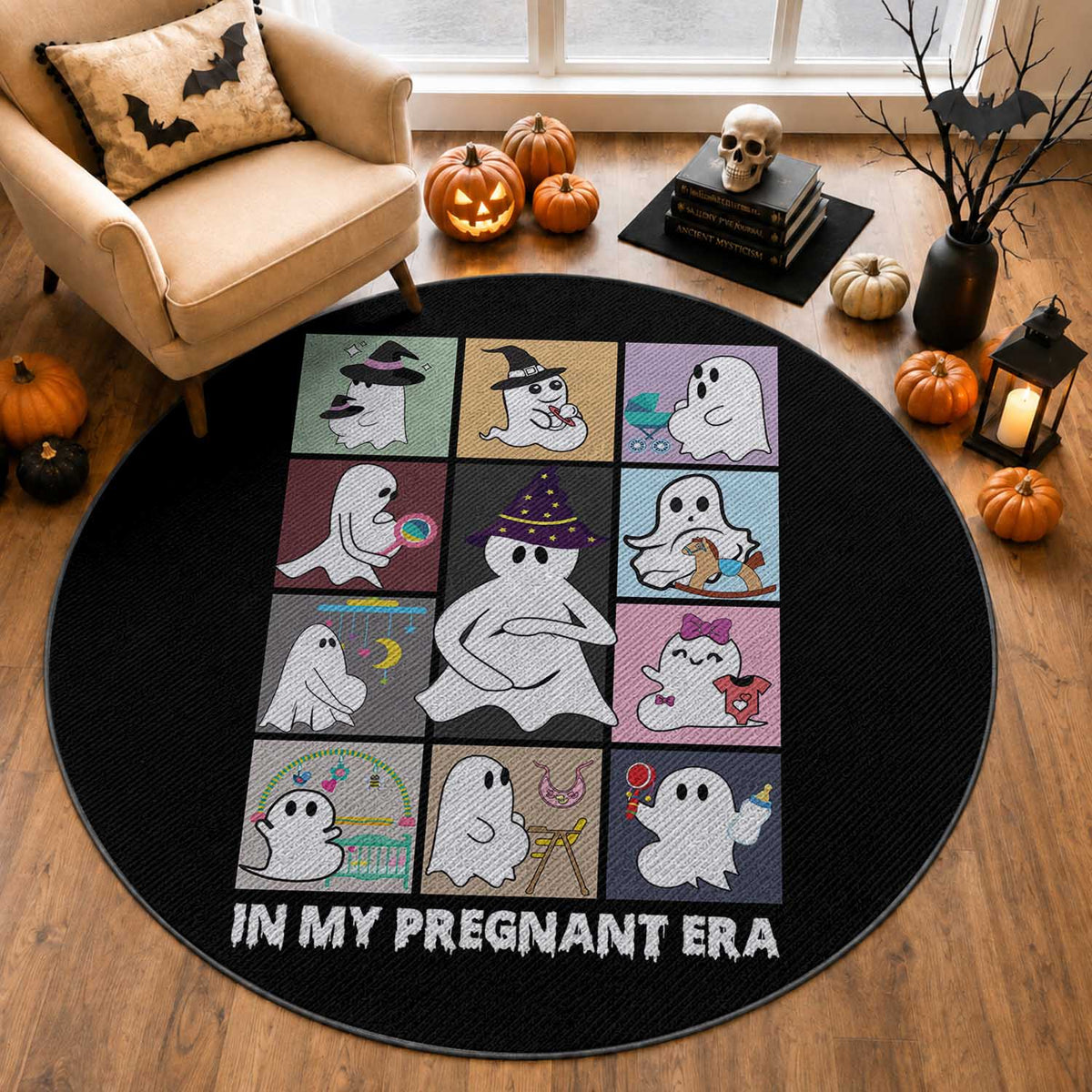 Halloween Pregnancy Reveal Round Rug In My Pregnant Era Maternity Ghost