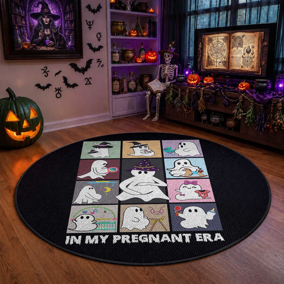 Halloween Pregnancy Reveal Round Rug In My Pregnant Era Maternity Ghost