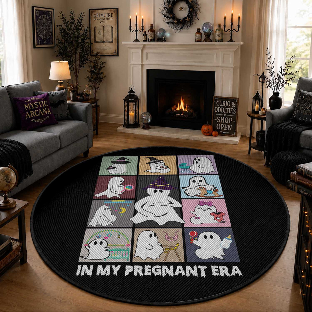 Halloween Pregnancy Reveal Round Rug In My Pregnant Era Maternity Ghost