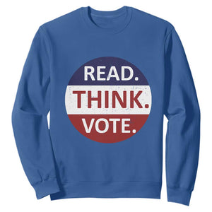 Read Think Vote Sweatshirt Presidential Election 2024 Vintage USA Flag TS11 Royal Blue Print Your Wear