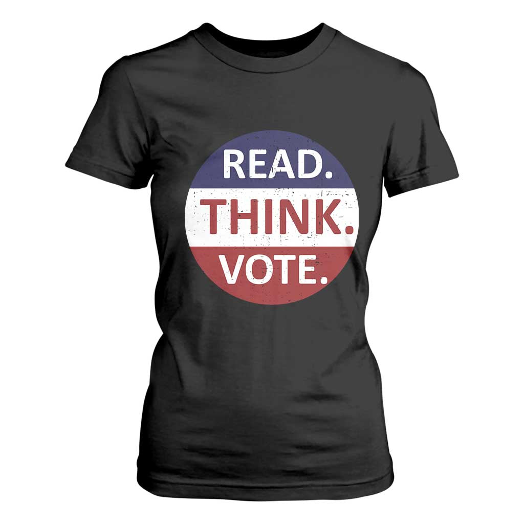 Read Think Vote T Shirt For Women Presidential Election 2024 Vintage USA Flag TS11 Black Print Your Wear