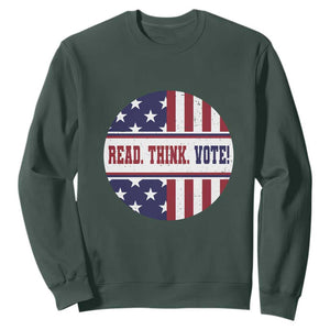 Read Think Vote Sweatshirt Presidential Election 2024 Vintage American Flag TS11 Dark Forest Green Print Your Wear