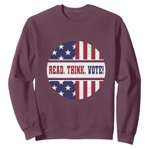 Read Think Vote Sweatshirt Presidential Election 2024 Vintage American Flag TS11 Maroon Print Your Wear