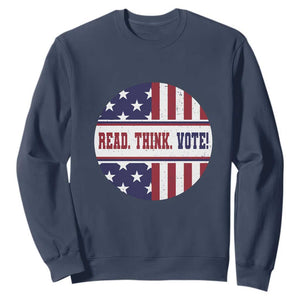 Read Think Vote Sweatshirt Presidential Election 2024 Vintage American Flag TS11 Navy Print Your Wear