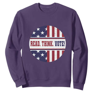 Read Think Vote Sweatshirt Presidential Election 2024 Vintage American Flag TS11 Purple Print Your Wear