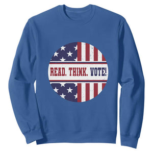 Read Think Vote Sweatshirt Presidential Election 2024 Vintage American Flag TS11 Royal Blue Print Your Wear