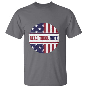 Read Think Vote T Shirt Presidential Election 2024 Vintage American Flag TS11 Charcoal Print Your Wear