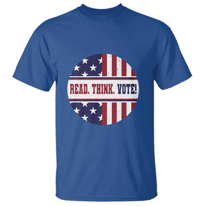 Read Think Vote T Shirt Presidential Election 2024 Vintage American Flag TS11 Royal Blue Print Your Wear