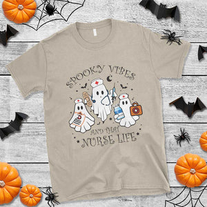 Halloween Nurse T Shirt Spooky Vibes And That Nurse Life Ghost TS11 Sand Print Your Wear