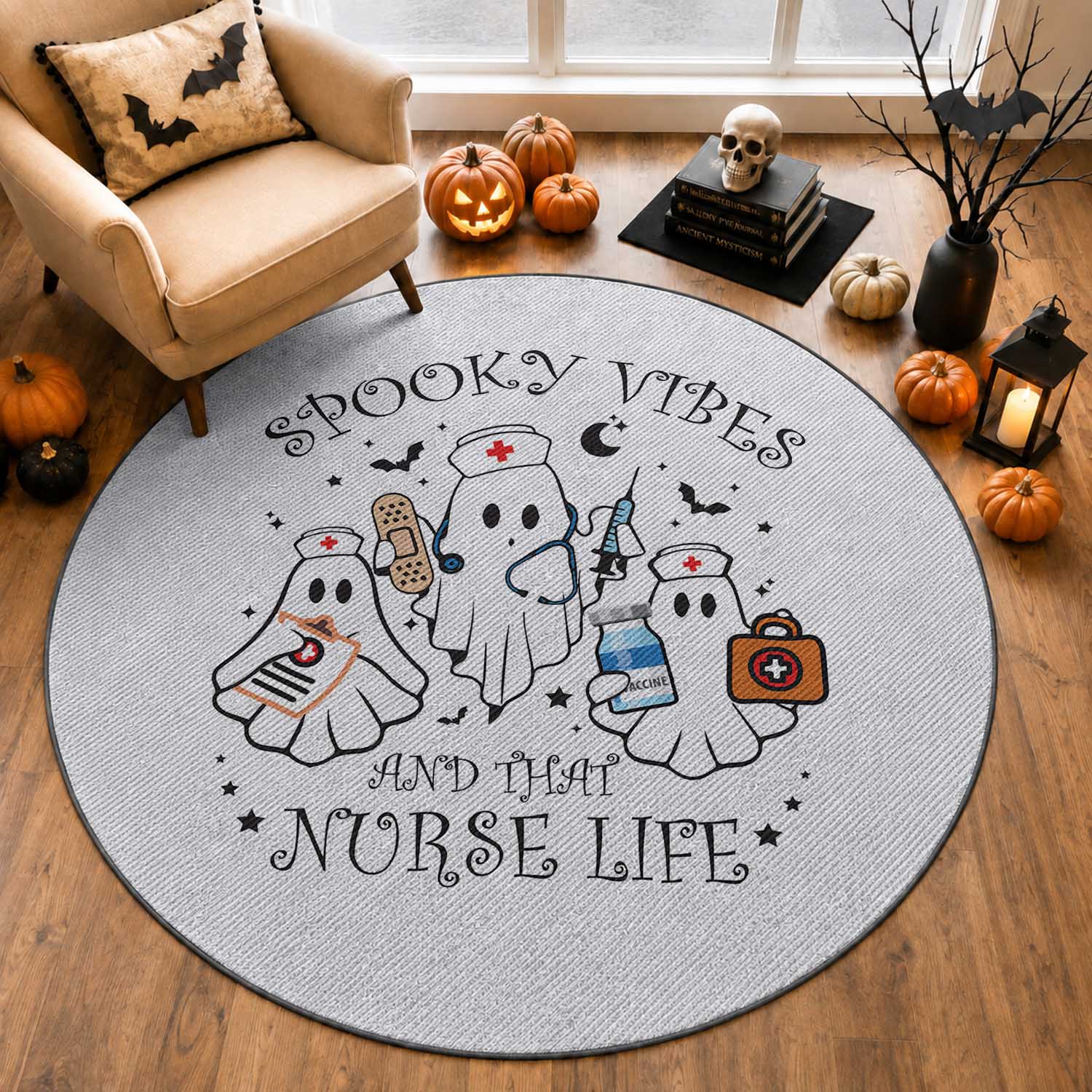 Halloween Nurse Round Rug Spooky Vibes And That Nurse Life Ghost