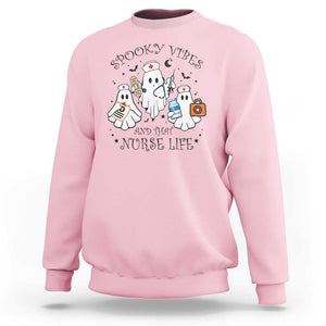 Halloween Nurse Sweatshirt Spooky Vibes And That Nurse Life Ghost TS11 Light Pink Print Your Wear