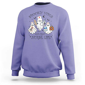 Halloween Nurse Sweatshirt Spooky Vibes And That Nurse Life Ghost TS11 Violet Print Your Wear