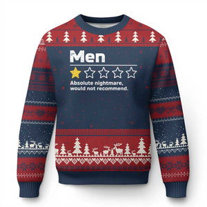 Men 1 Star Absolute Nightmare Would Not Recommend Ugly Christmas Sweater Funny Bold Text