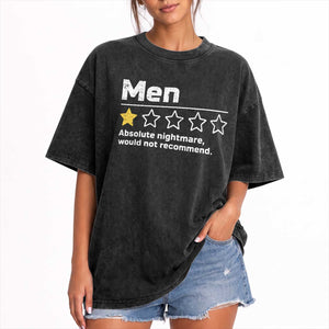 Men 1 Star Absolute Nightmare Would Not Recommend Washed Cotton T-Shirt Funny Bold Text