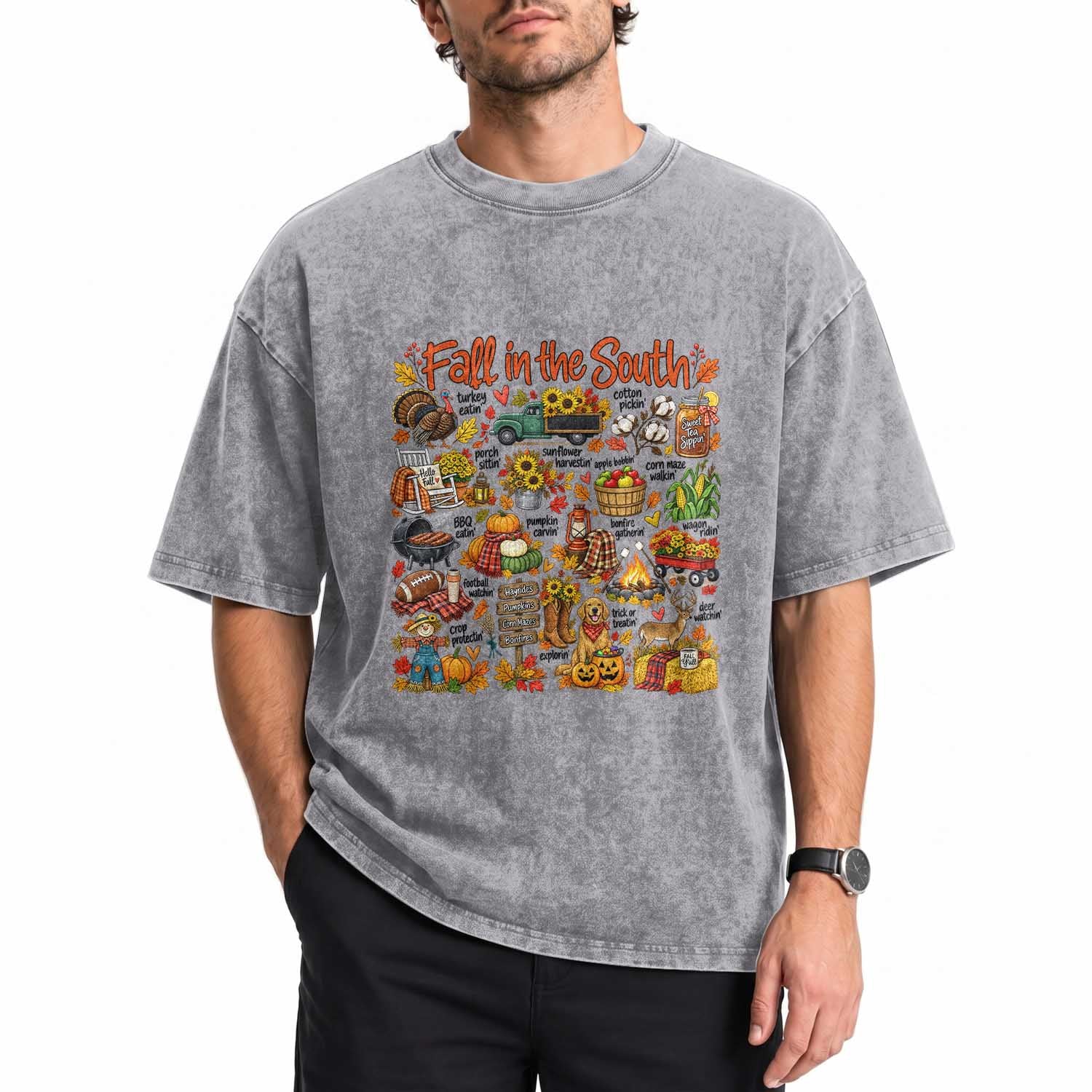 Fall In The South Washed Cotton T-Shirt Southern Autumn Harvest Activities