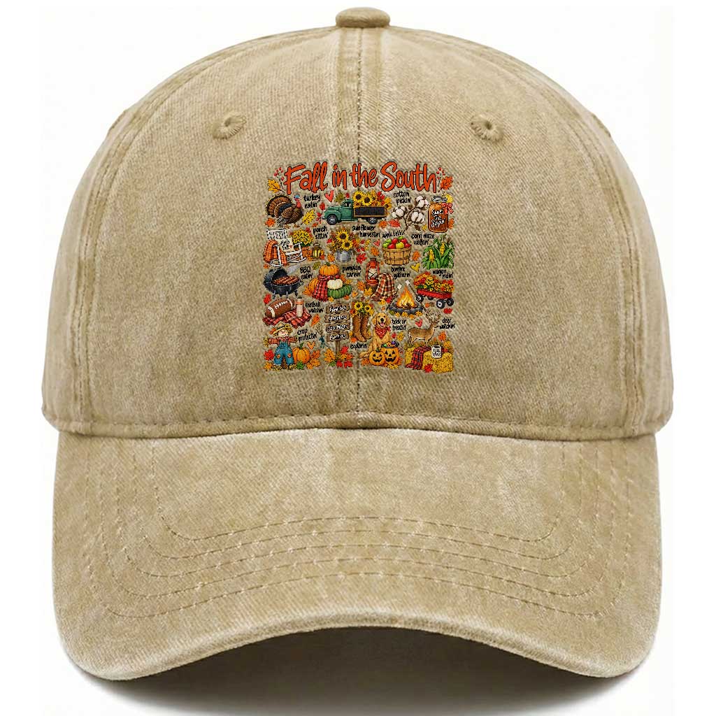 Fall In The South Washed Cotton Baseball Cap Southern Autumn Harvest Activities